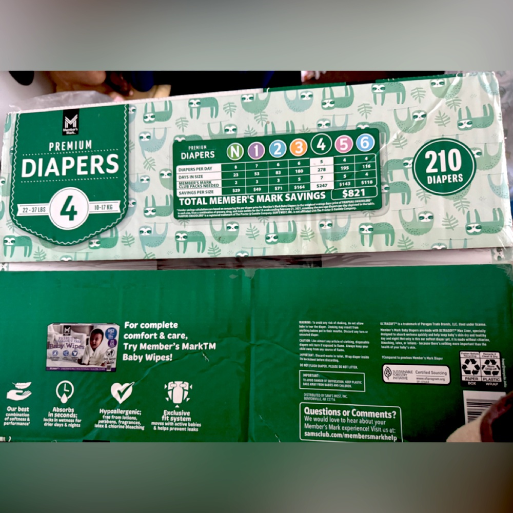 Members Mark Size 4 Diapers 210 count UNOPENED